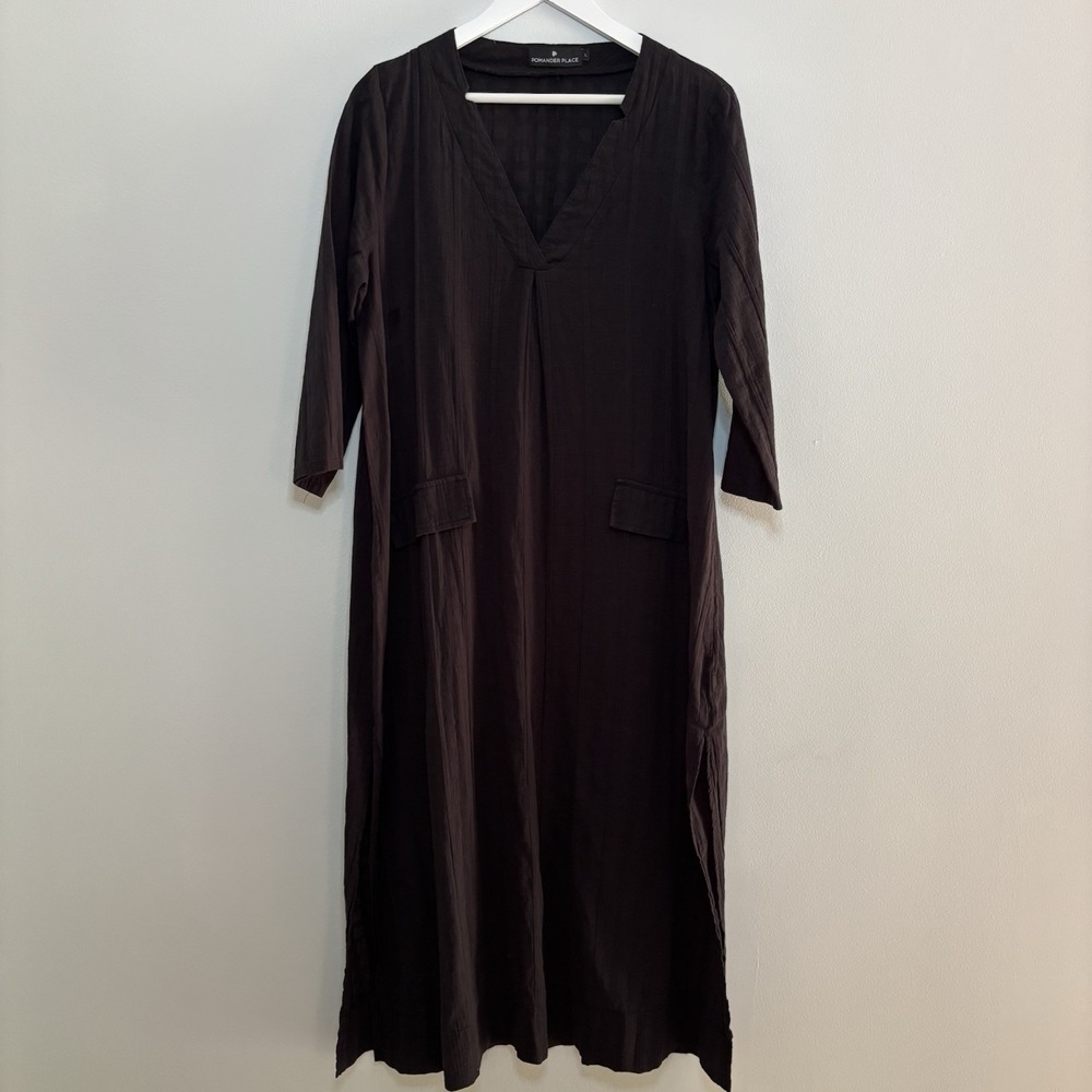 Pomander Place Tuckernuck Black Carolina Caftan Dress Maxi L Chic Minimal Resort